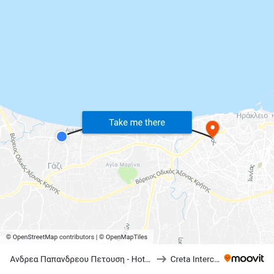 Ανδρεα Παπανδρεου Πετουση - Hotel Roxani to Creta Interclinic map