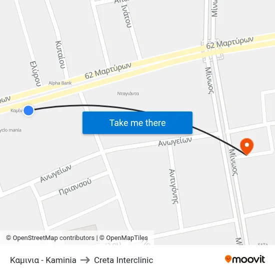 Kaminia to Creta Interclinic map