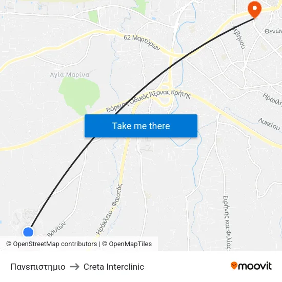 University to Creta Interclinic map