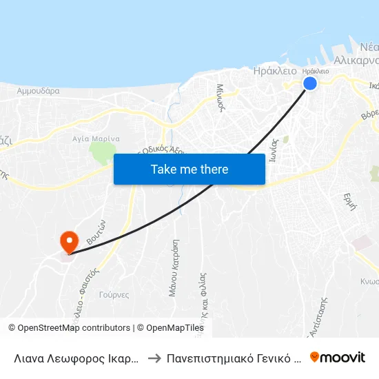 15 Ikarou Ave. - Passenger Port to University General Hospital of Heraklion map