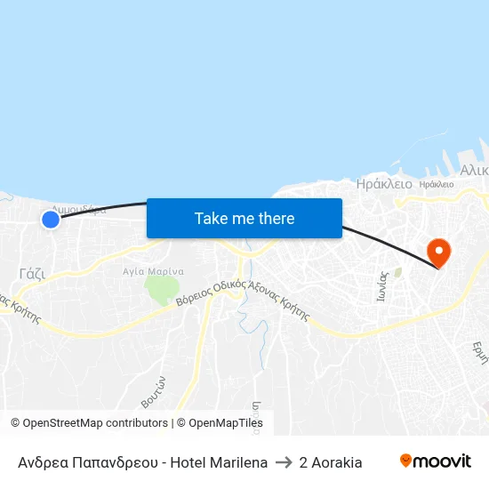 Ανδρεα Παπανδρεου - Hotel Marilena to 2 Aorakia map
