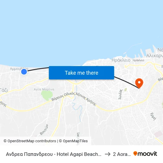 Ανδρεα Παπανδρεου - Hotel Agapi Beach-Marilena to 2 Aorakia map