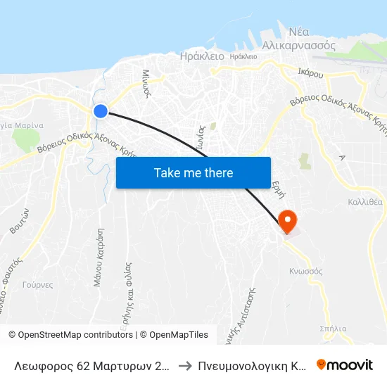200 62 Martyron Avenue to Pulmonology Clinic of Venizelio map