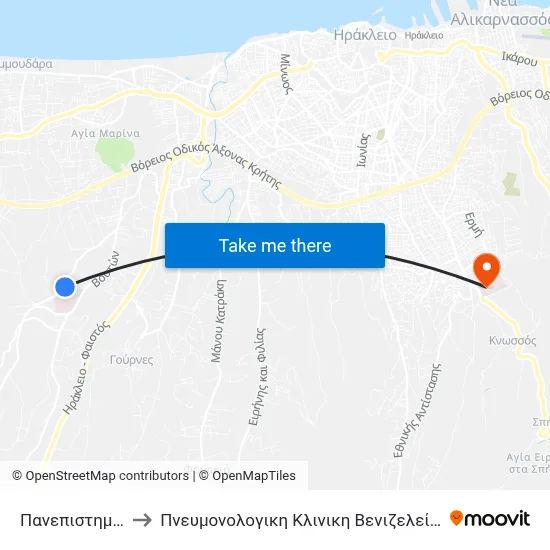 University to Pulmonology Clinic of Venizelio map
