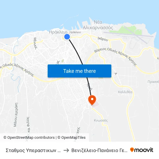 Intercity Bus Station A to Venizeleio-Pananio General Hospital of Heraklion map