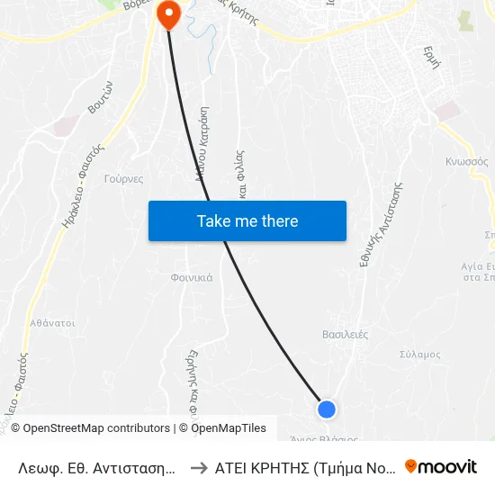 National Resistance Ave - Agios Vlasis to Technological Educational Institute of Crete (Nursing Department) map