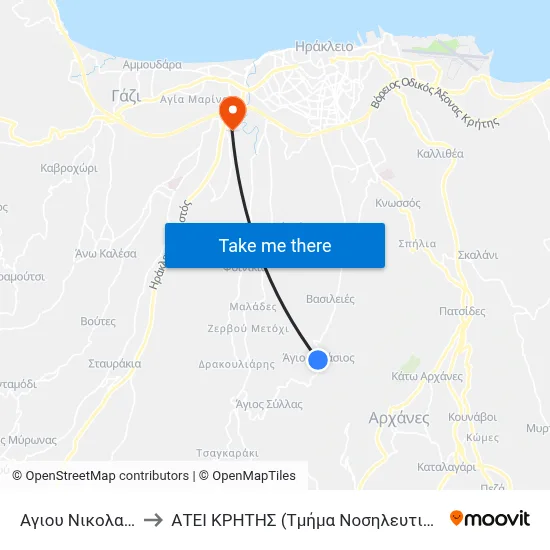 Agiou Nikolaou Street to Technological Educational Institute of Crete (Nursing Department) map