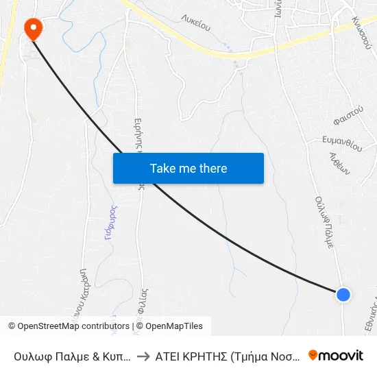 Olof Palme & Kyparissias to Technological Educational Institute of Crete (Nursing Department) map