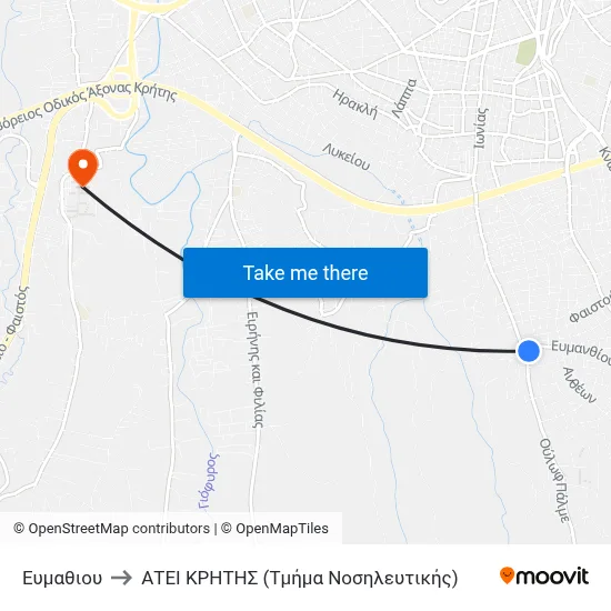 Evmathiou to Technological Educational Institute of Crete (Nursing Department) map
