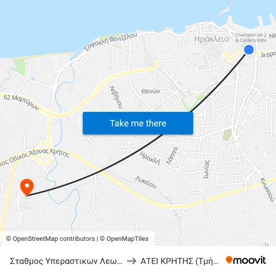 Intercity Bus Station A to Technological Educational Institute of Crete (Nursing Department) map