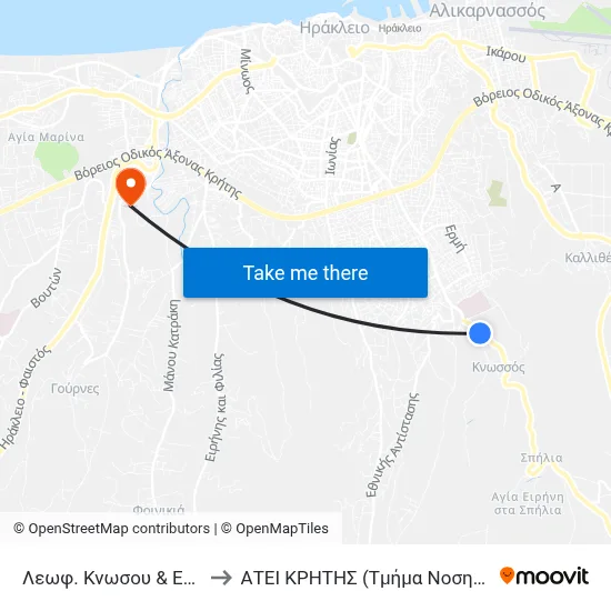 Knossos Ave & Eftychias to Technological Educational Institute of Crete (Nursing Department) map