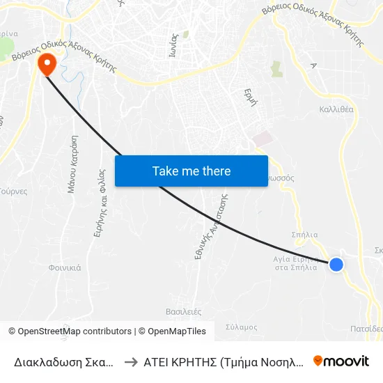 Skalani Junction to Technological Educational Institute of Crete (Nursing Department) map