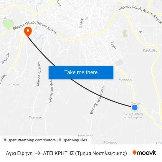 Agia Eirini to Technological Educational Institute of Crete (Nursing Department) map
