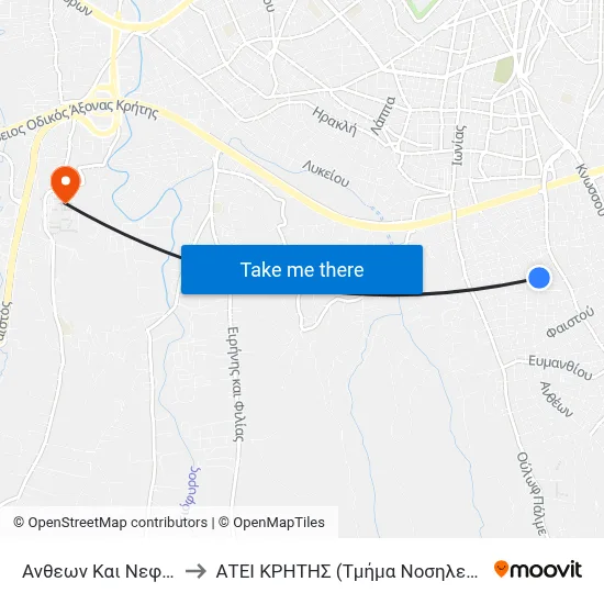 Antheon and Nefelis to Technological Educational Institute of Crete (Nursing Department) map
