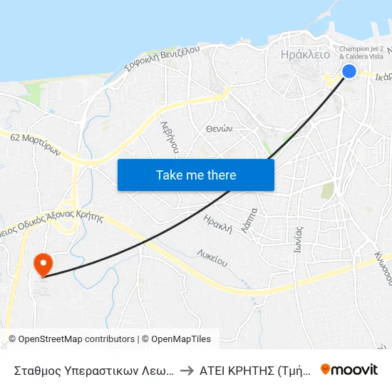 Intercity Bus Station A to Technological Educational Institute of Crete (Nursing Department) map