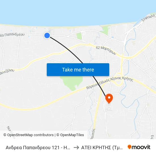121 Andreas Papandreou - Hotel Cantia Maris, Hotel Sun to Technological Educational Institute of Crete (Nursing Department) map