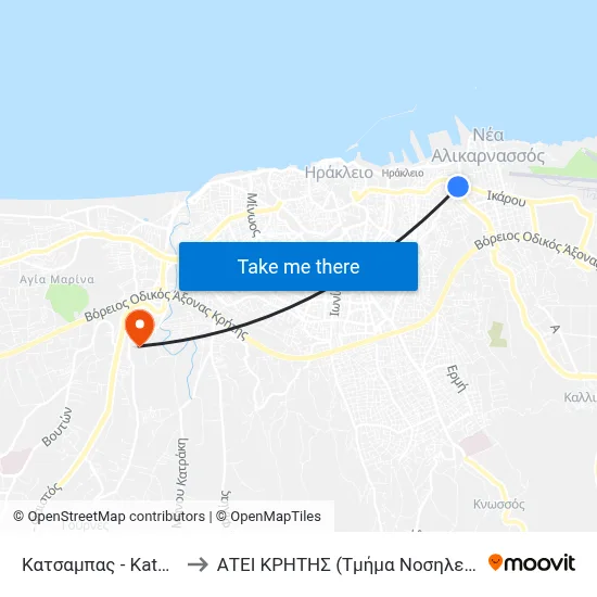 Katsabas to Technological Educational Institute of Crete (Nursing Department) map