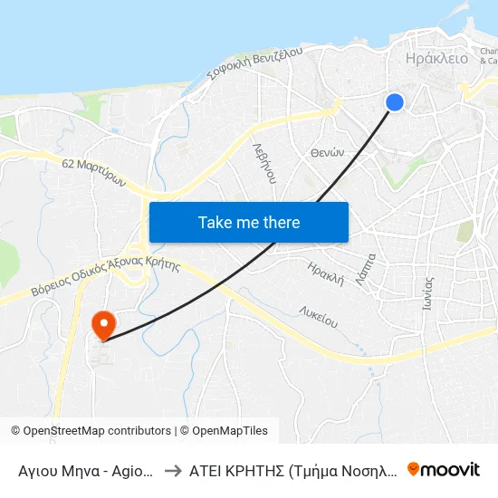Agiou Mina to Technological Educational Institute of Crete (Nursing Department) map