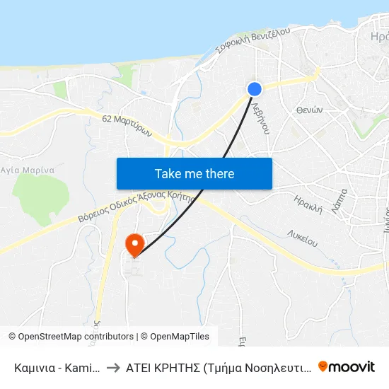 Kaminia to Technological Educational Institute of Crete (Nursing Department) map