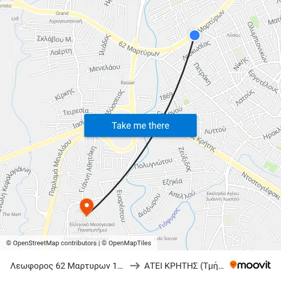 180 Martyrs Avenue 62 to Technological Educational Institute of Crete (Nursing Department) map