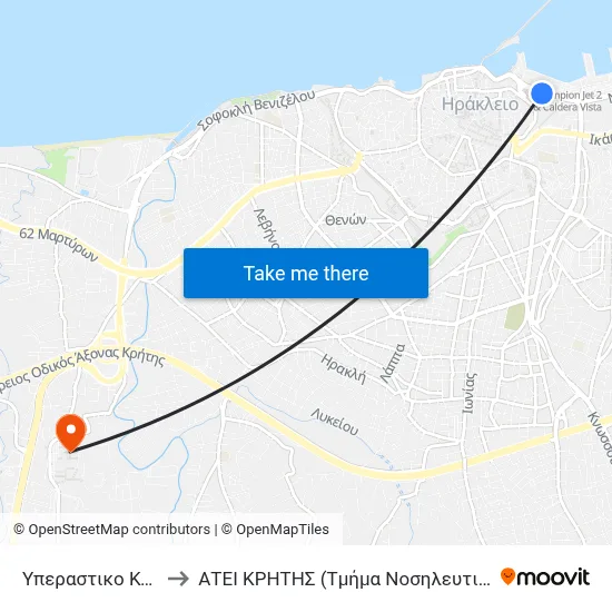 Intercity Bus Terminal to Technological Educational Institute of Crete (Nursing Department) map