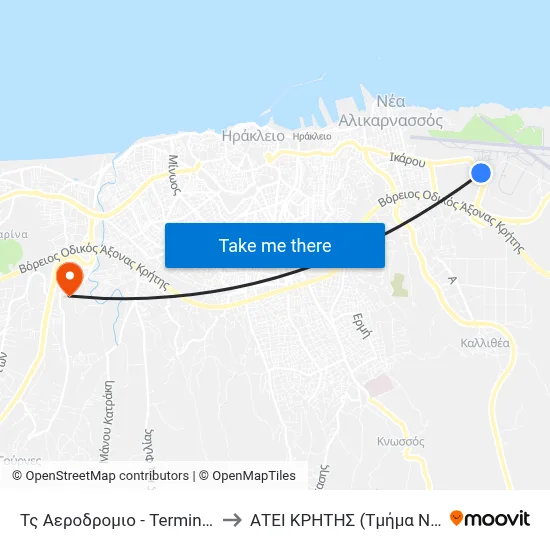 Terminal Stop Airport to Technological Educational Institute of Crete (Nursing Department) map