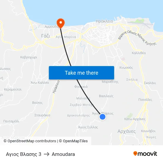 Αγιος Βλασης 3 to Amoudara map
