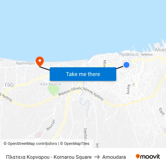 Kornarou Square to Amoudara map