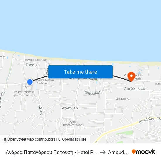Ανδρεα Παπανδρεου Πετουση - Hotel Roxani to Amoudara map