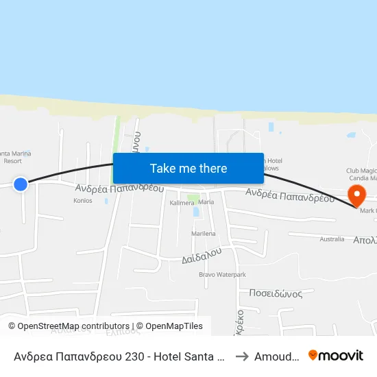 Ανδρεα Παπανδρεου 230 - Hotel Santa Marina to Amoudara map