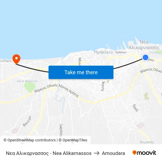 Νεα Αλικαρνασσος - Nea Alikarnassos to Amoudara map