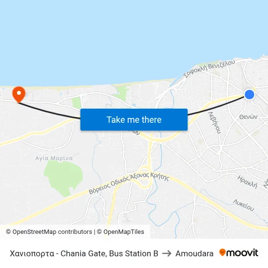 Χανιοπορτα - Chania Gate, Bus Station B to Amoudara map