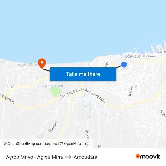 Αγιου Μηνα - Agiou Mina to Amoudara map