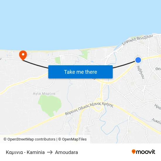 Kaminia to Amoudara map