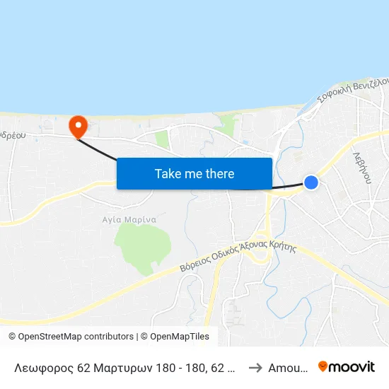 Λεωφορος 62 Μαρτυρων 180 - 180, 62 Martyron Ave. to Amoudara map