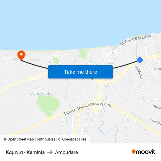 Kaminia to Amoudara map