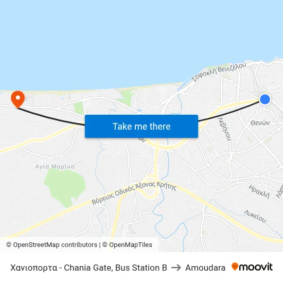 Χανιοπορτα - Chania Gate, Bus Station B to Amoudara map
