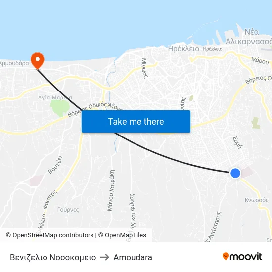 Venizelio Hospital to Amoudara map