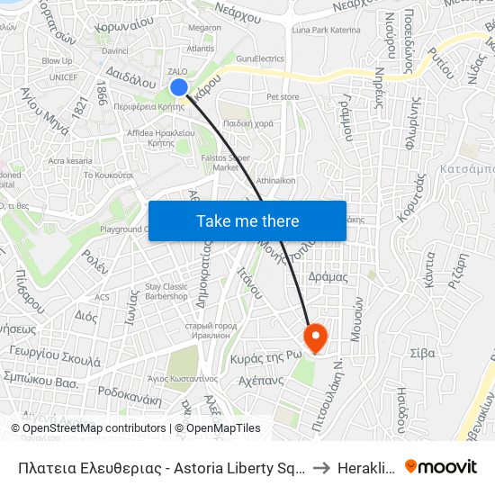 Πλατεια Ελευθεριας - Astoria Liberty Square to Heraklion map
