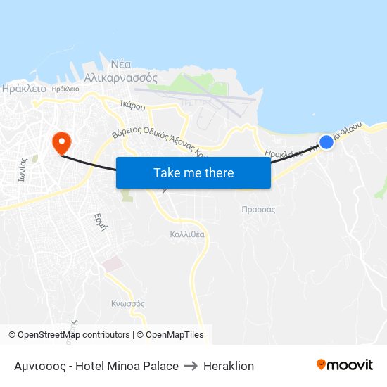 Αμνισσος - Hotel Minoa Palace to Heraklion map