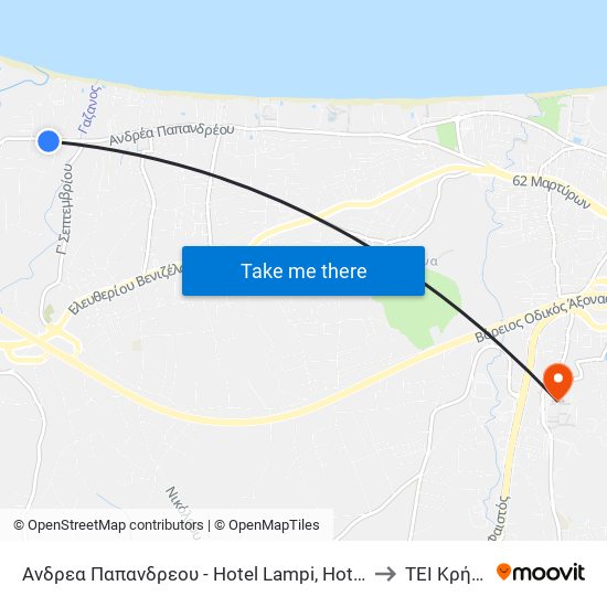 Ανδρεα Παπανδρεου - Hotel Lampi, Hotel Minoa to ΤΕΙ Κρήτης map