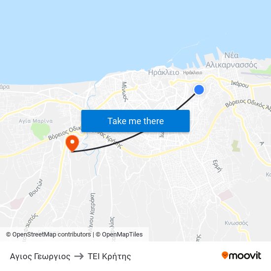 Αγιος Γεωργιος to ΤΕΙ Κρήτης map