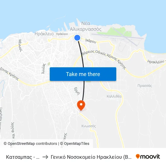 Katsabas to Heraklion General Hospital (Venizeleio-Pananeio) map