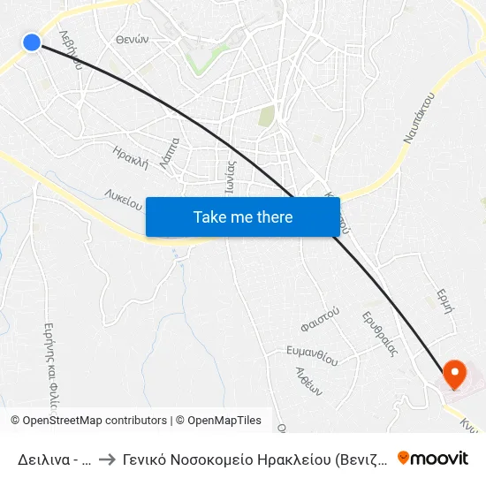 Dilina to Heraklion General Hospital (Venizeleio-Pananeio) map