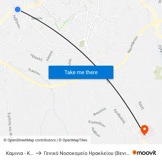 Kaminia to Heraklion General Hospital (Venizeleio-Pananeio) map