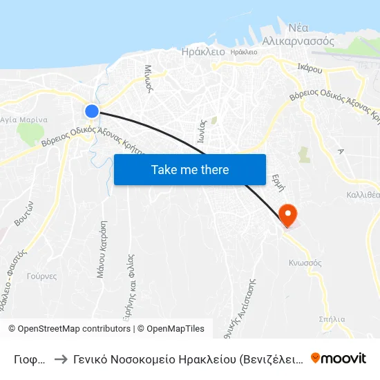 Giofyro to Heraklion General Hospital (Venizeleio-Pananeio) map