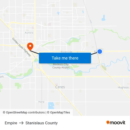 Empire to Stanislaus County map