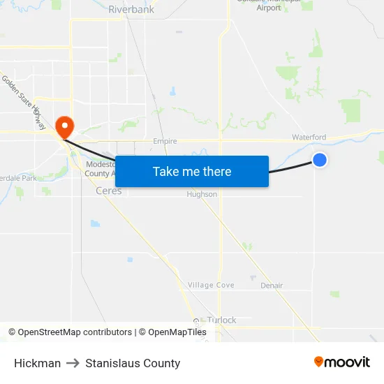 Hickman to Stanislaus County map