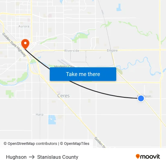 Hughson to Stanislaus County map