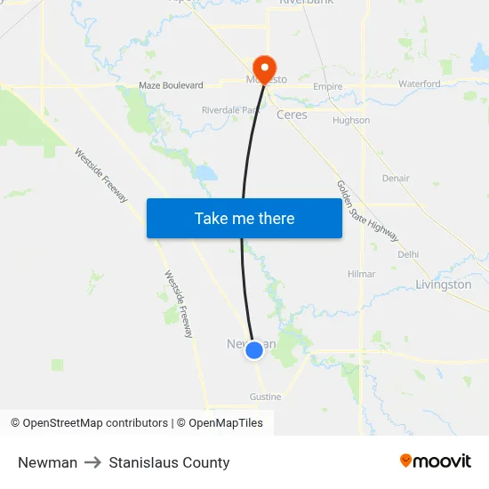 Newman to Stanislaus County map